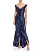Mirrorball Satin Off-the-shoulder Gown