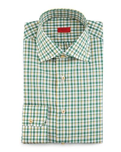 Check Woven Dress Shirt, Green/yellow