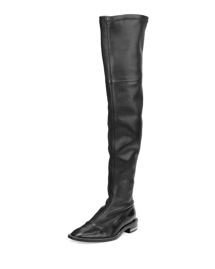 Chain-trimmed Stretch-leather Over-the-knee Boot, Black
