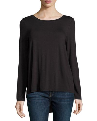 Boat-neck Pleated-back Tee, Black