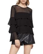 Long-sleeve Tiered Ruffle Blouse