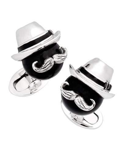 Onyx Bead Cuff Links W/ Fedora &
