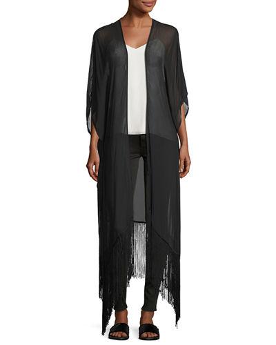 Fringed Out Long Cape Kimono