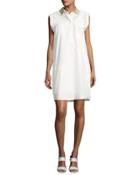 Monili Beaded-collar Shirt Dress, White