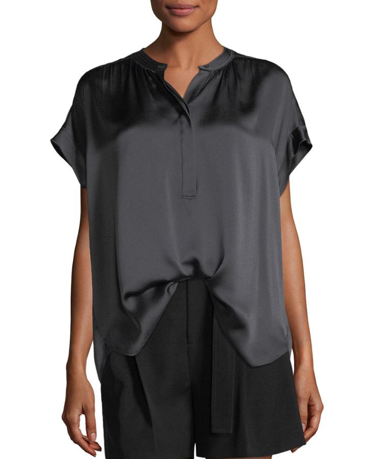 Button-placket Short-sleeve Silk