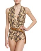 Python-print Belted One-piece