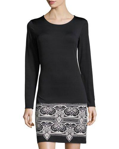 Morgan Border-print Shift Dress, Black