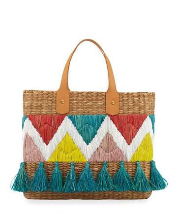 Mali Garden Tassel Straw Tote Bag, Neutral