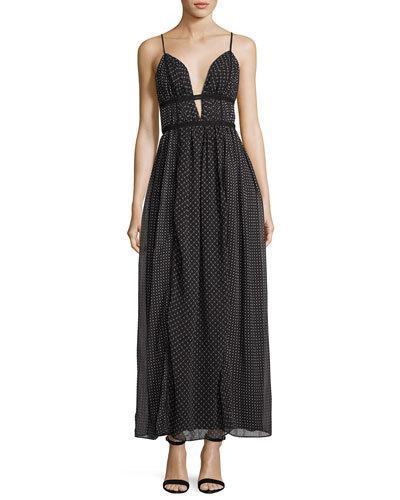 Star-print Georgette Maxi Dress, Black/white