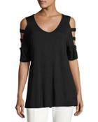 Half-sleeve Cold-shoulder Jersey Top, Black