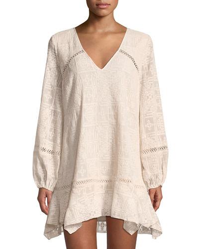 Long-sleeve Embroidered-chiffon Dress