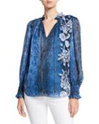Zeina Snake-print Blouson-sleeve Blouse