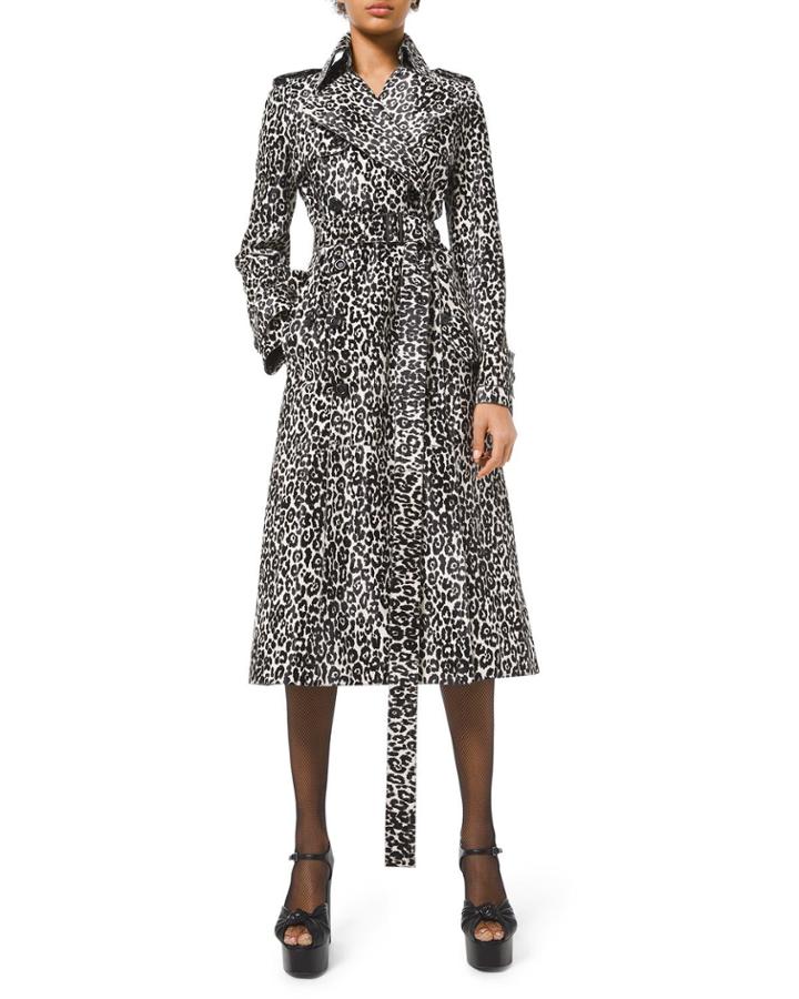 Cheetah-print Calf Hair Trench Coat
