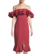Immerse Ruffled Off-the-shoulder Cocktail Dress