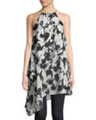 Asymmetric High-neck Tiered Dress
