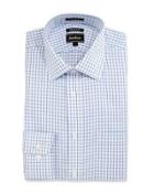 Trim-fit Regular-finish Windowpane-check Dress Shirt, Blue/white