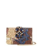 Python-embossed Flap Clutch Bag With