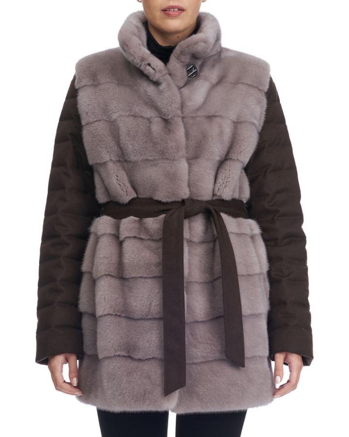 Horizontal Mink Fur Jacket With Cashmere Quilted Down Back