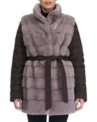 Horizontal Mink Fur Jacket With Cashmere Quilted Down Back