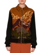 Mountain Scene Faux-suede Zip Jacket,