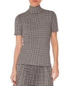 Turtleneck Short-sleeve Check Knit Top
