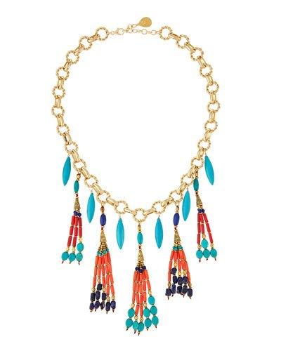 Multi-stone Tribal-inspired Beaded Tassel Pendant Necklace