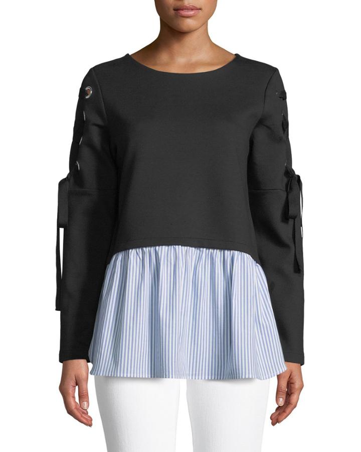 Lace-up Sweatshirt With Woven Hem
