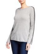 Cashmere Crewneck Zip-cuff Sweater With Embellished