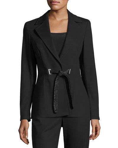 Belted Notch-collar Jacket, Black