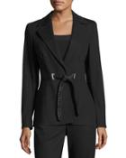 Belted Notch-collar Jacket, Black
