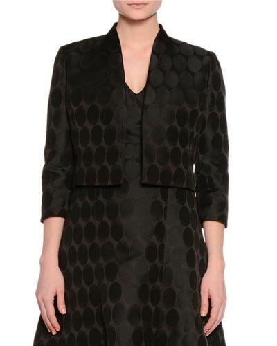 3/4-sleeve Open-front Cropped Jacket, Black