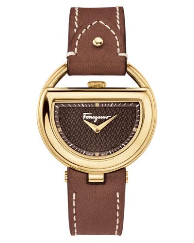 37mm Buckle Watch W/ Diamonds & Leather