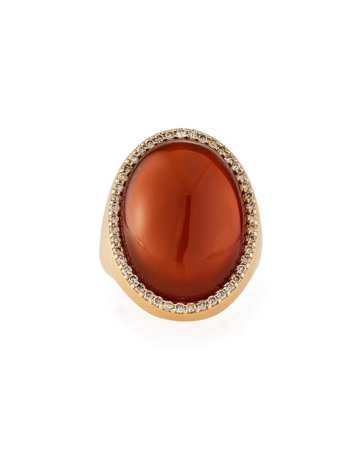 18k Rose Gold Oval Agate & Diamond Trim Ring,