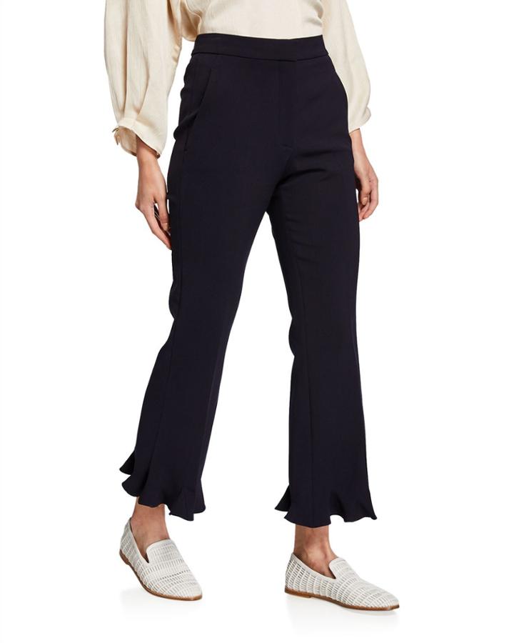 Flared Crop Pants With Ruffled Hem