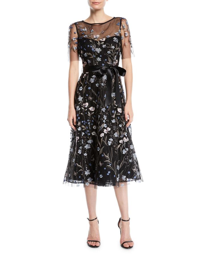 A-line Dress W/ Floral Embroidery