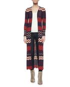 Alexi Chevron-stripe Long Cardigan, Bordeaux