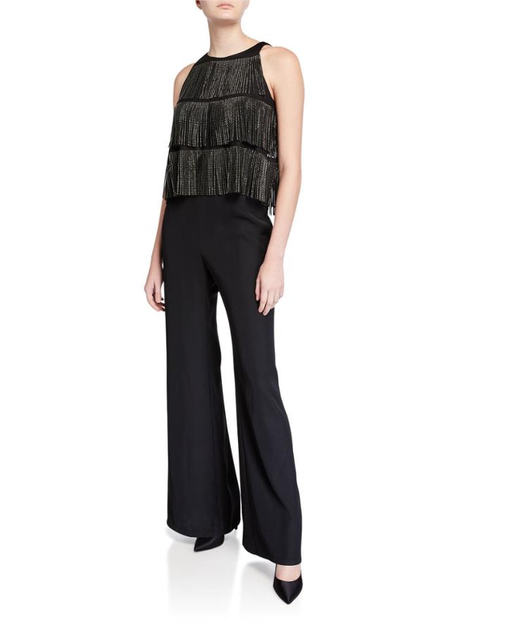 Open-back Sleeveless Fringe-bodice Flare