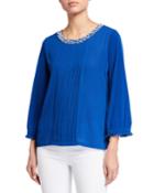 Pleated Blouse With Pearl Neckline