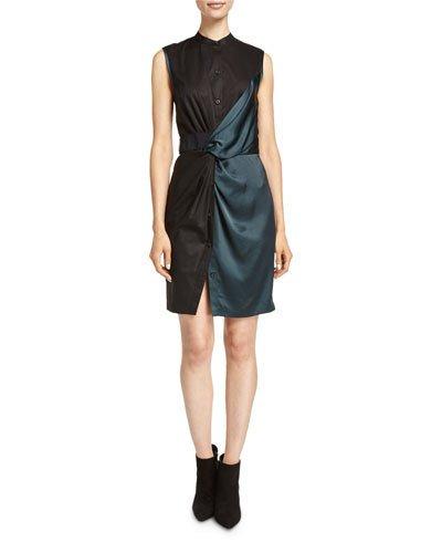 Sleeveless Mixed-media Shirtdress, Vetiver
