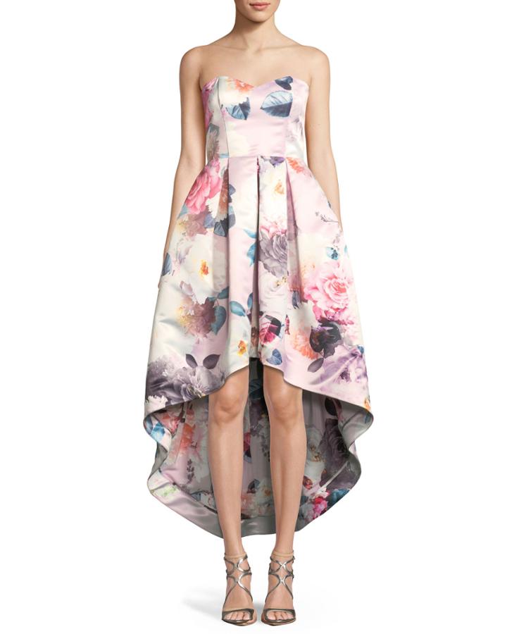 Roxanne Strapless High-low Floral Dress