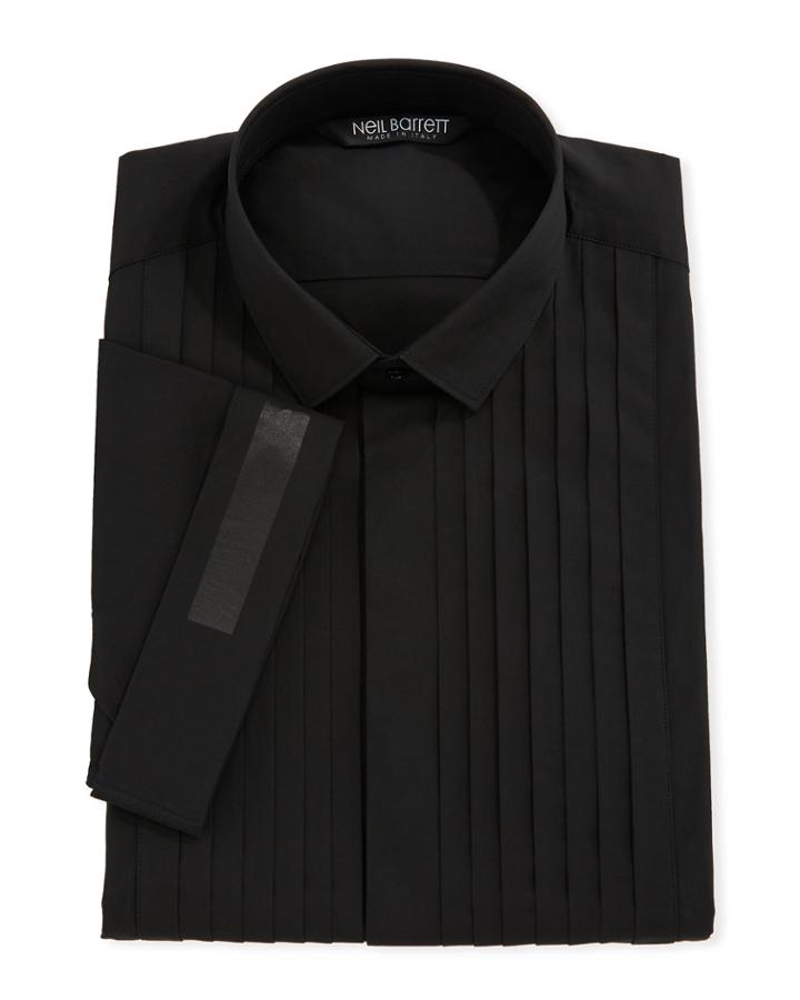 Pleated-bib Short-sleeve Tuxedo