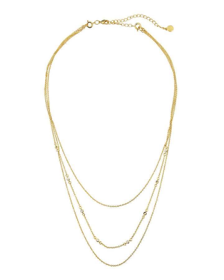 Triple Layered Chain Necklace W/ Cubic Zirconia