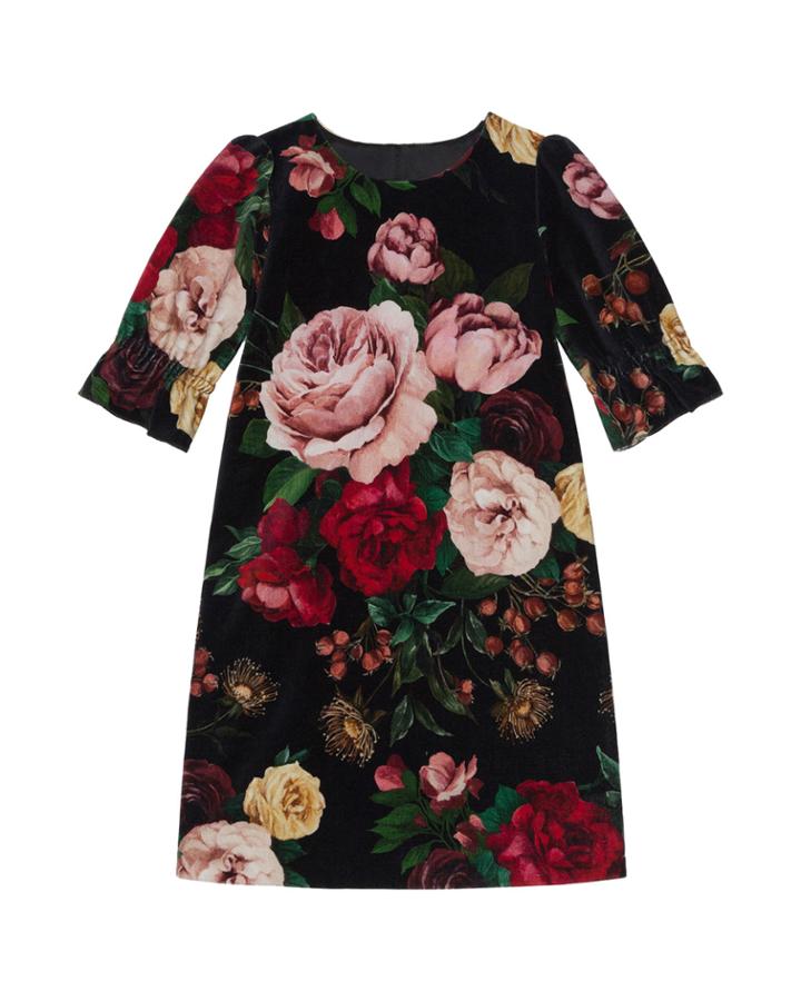 Girl's Floral Print Shift Dress,