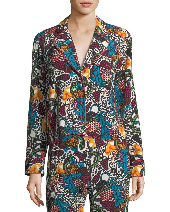 Penelope Button-front Multi-print Blouse