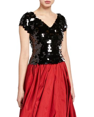 Paillette V-neck Short-sleeve T-shirt