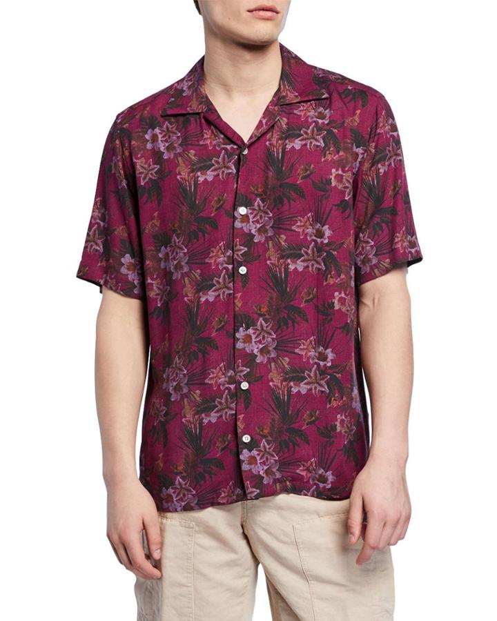 Men's Pink Floral Short-sleeve