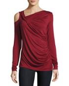 Asymmetric Cutout Jersey Top, Burgundy