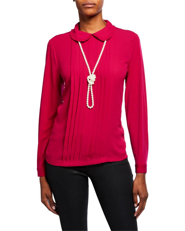 Pleated Blouse With Necklace