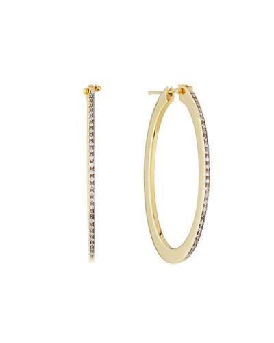 18k Basic Gold Oval Hoop Earrings W/ Diamonds