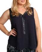 Plus Size Woven Vegan Leather Henley Top